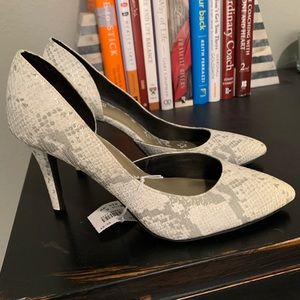 White snakeskin heels